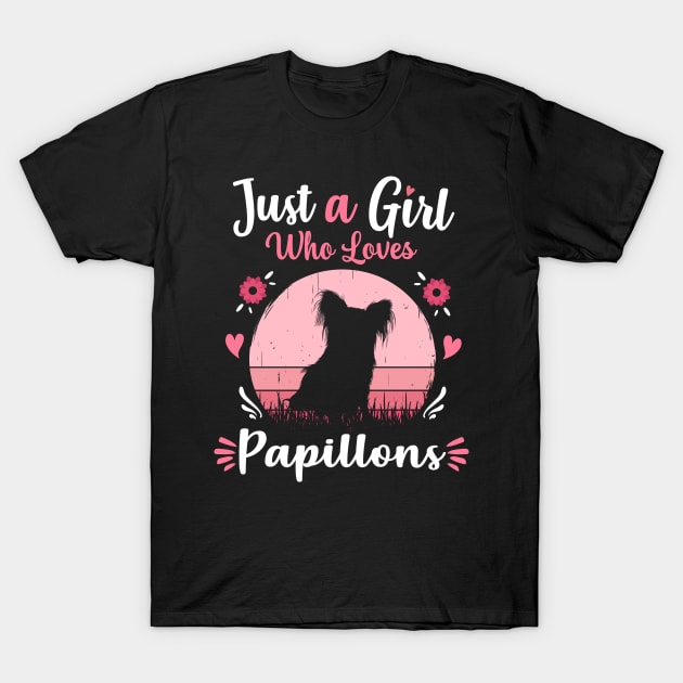 Just A Girl Who Loves Papillons Pink Retro Vintage gift idea T-Shirt by Lyume